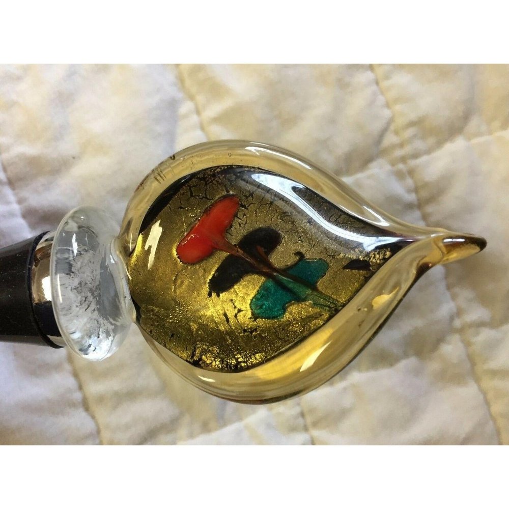 Wine Bottle Stopper New in Box Glass Gold Orange Purple Green Artistic Creations